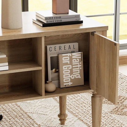 Distressed Oak Farmhouse Executive Desk Glass Cabinet